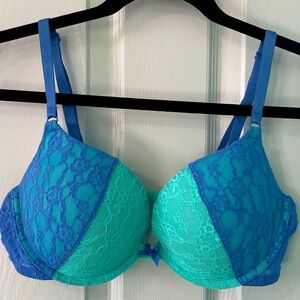 Victoria’s Secret Multi-colored Blue/Teal Lace Push-up Bra 36C